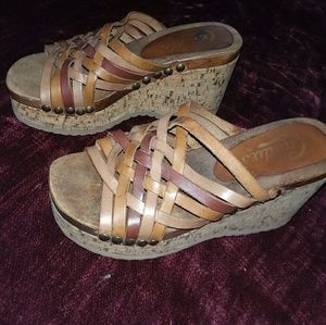 Candies Vintage leather and wood wedge